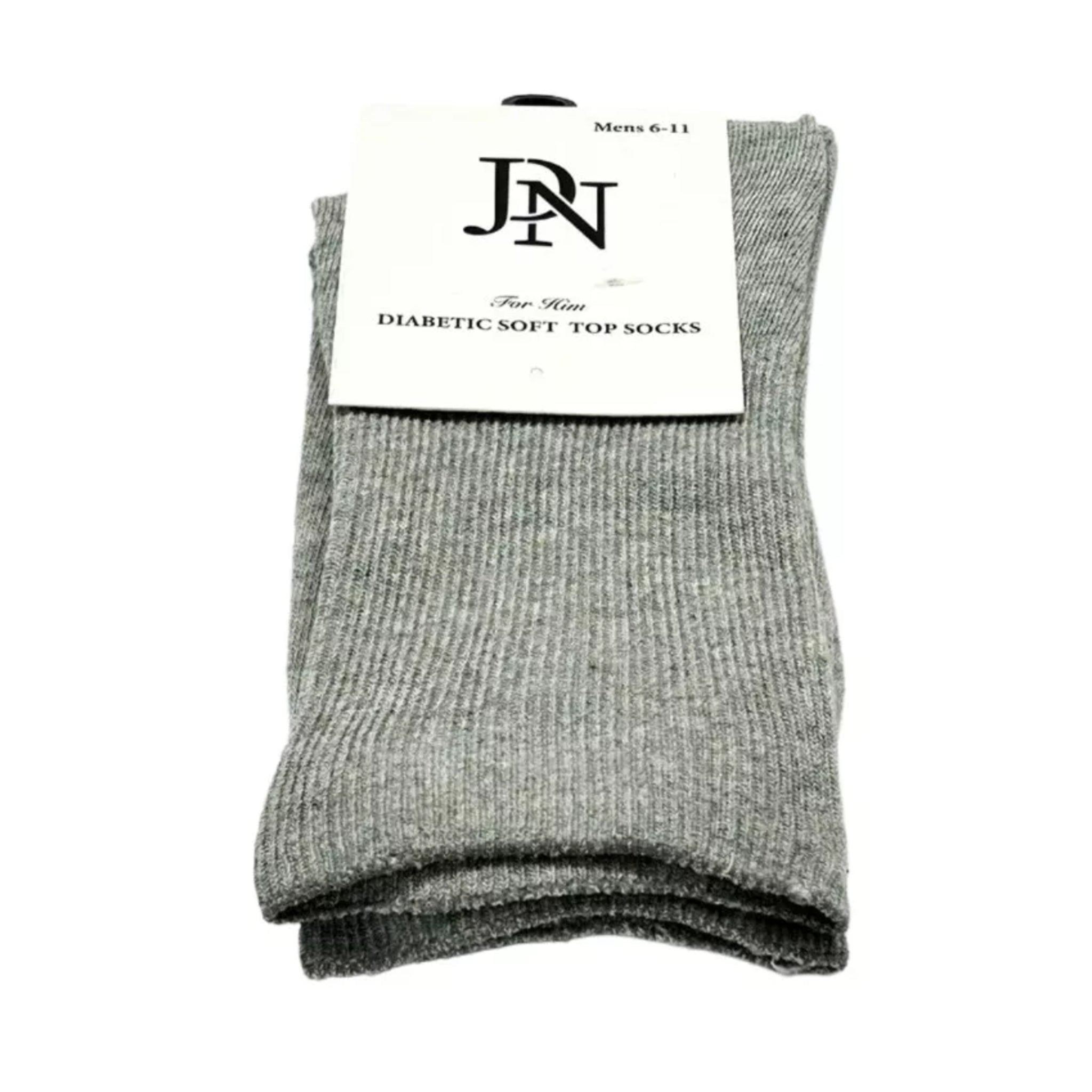 Mens JDN branded Light Grey diabetic socks with non-elastic soft top for comfort and circulation support